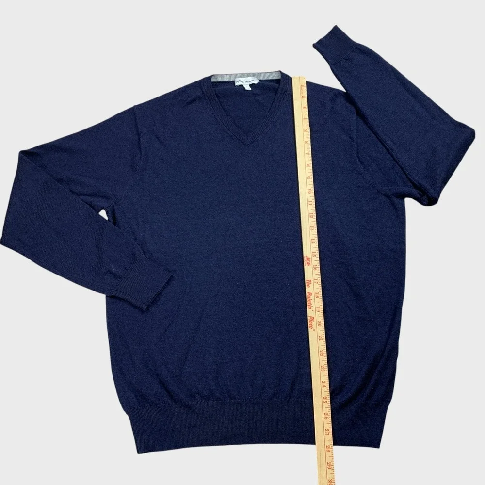 Peter Millar V-Neck‎ Sweater Mens L Navy Crown Soft Merino Silk Essential Knit